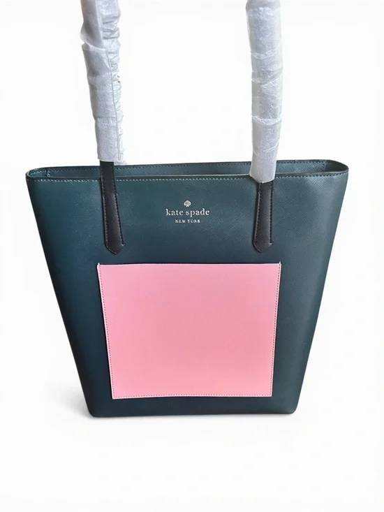 Kate Spade Colorblock Tote NWT Green Pink Leather Zip - Picture 11 of 16